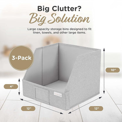 VIVIDECOR Trapezoid Closet Bins - 12x12x10 Fabric Storage Baskets | Light Gray, 3-Pack Collapsible Organizers