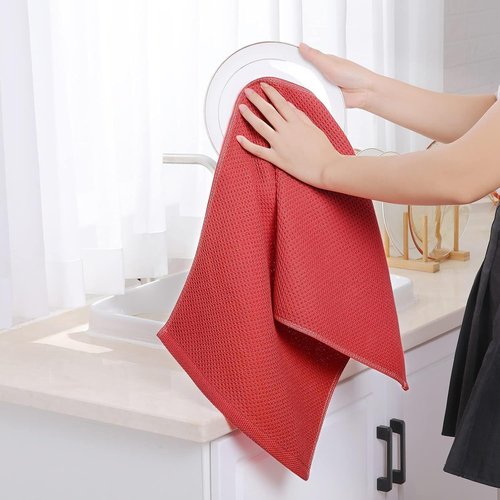 Homaxy 100% Cotton Dish Towels - Ultra Soft, Absorbent & Quick Drying | 13 x 28 Inches, 6-Pack, Brick Red
