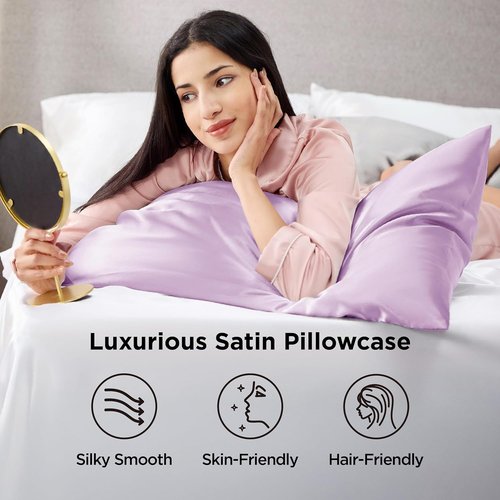 Bedsure Satin Pillowcases - Luxurious Queen Size Set of 2 | Soft Lavender with Envelope Closure, 20x30 Inches