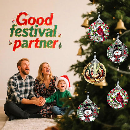 Nativity Scene Stained Glass Ornament - Flat Christmas Tree Hanging Ornament - Variation: Nativity
