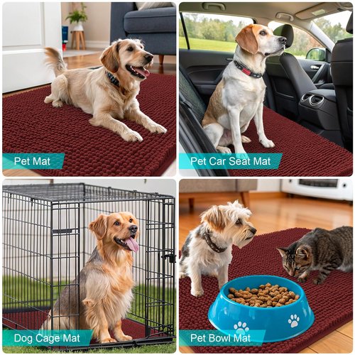 OLANLY Dog Door Mat for Muddy Paws 24x16, Absorbs Moisture and Dirt, Absorbent Non-Slip Washable Doormat, Quick Dry Chenille Mud Mat, Entry Indoor Entryway Carpet for Inside Floor, Caramel Russet