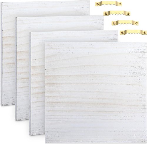 DoubleFill Rustic Wooden Signs - 4 Pcs Blank Craft Plaques, 12 x 12 x 0.6 Inch, Perfect for DIY Projects | White
