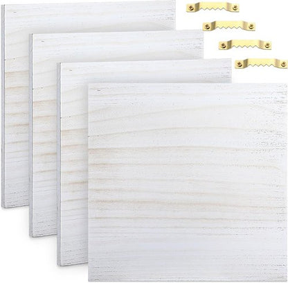 DoubleFill Rustic Wooden Signs - 4 Pcs Blank Craft Plaques, 12 x 12 x 0.6 Inch, Perfect for DIY Projects | White