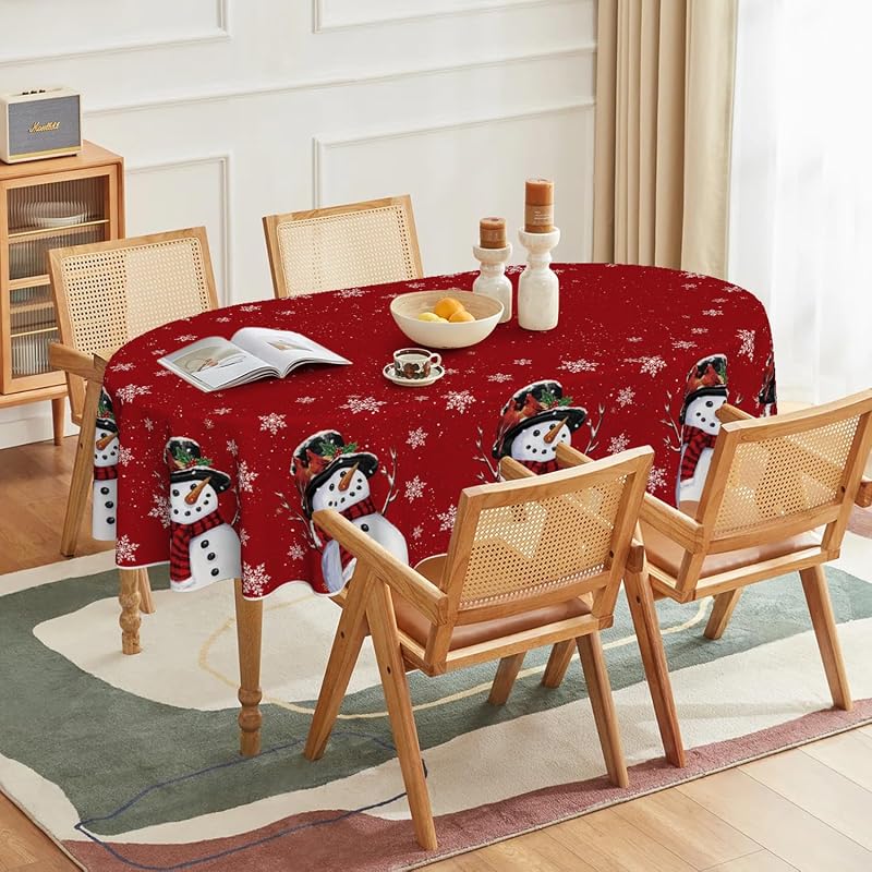 Horaldaily Christmas Tablecloth 60 x 84 Inch Oval - Red Snowman, 100% Polyester