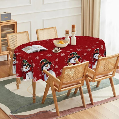 Horaldaily Christmas Tablecloth 60 x 84 Inch Oval - Red Snowman, 100% Polyester