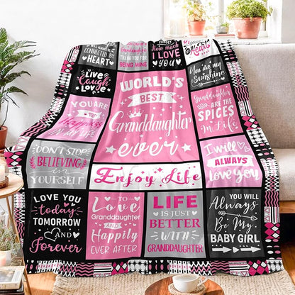 Granddaughter Blanket 60x80 Gift from Grandma, Pink Flannel Throw - Christmas Gift Idea, Variation: Granddaughter Gifts+60x80