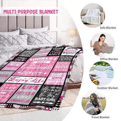 Granddaughter Blanket 60x80 Gift from Grandma, Pink Flannel Throw - Christmas Gift Idea, Variation: Granddaughter Gifts+60x80