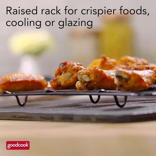 GoodCook Nonstick Carbon Steel Baking Pan & Wire Rack Set - 15” x 10.5” | Perfect for Pizza, Bacon & More