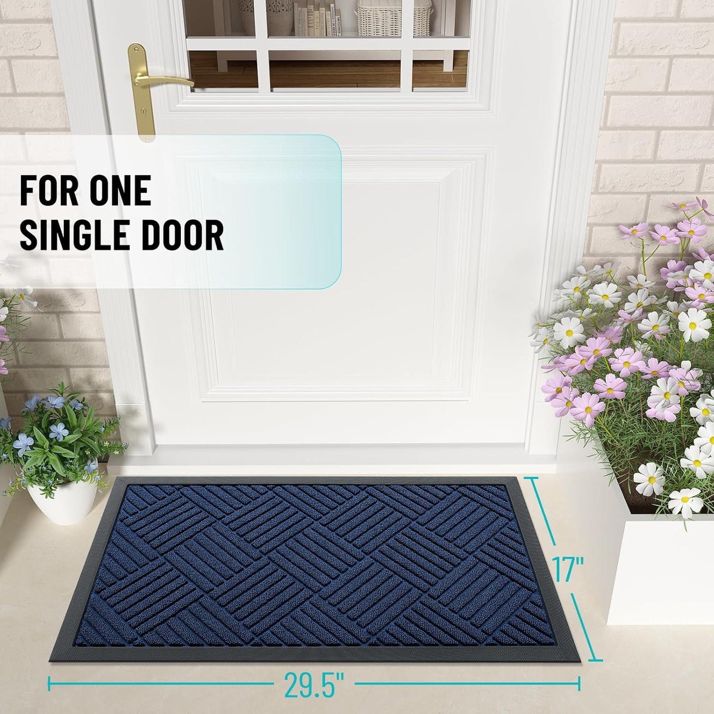 OLANLY Heavy-Duty Front Door Mat - Absorbent Non-Slip Indoor/Outdoor Doormat | Navy Blue Diamond 29.5x17