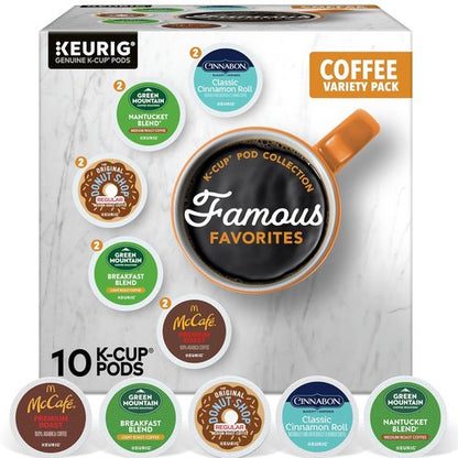 Keurig Famous Favorites Variety Pack - Single-Serve K-Cup Pods | 10 Count for Coffee Lovers