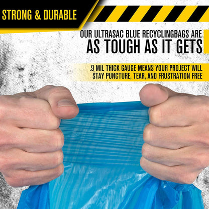 Ultrasac Blue Recycling Bags 33 Gallon 0.9 MIL, 33.5" x 38" - Pack of 45 - For Recycling, Kitchen, Industrial, & Commercial