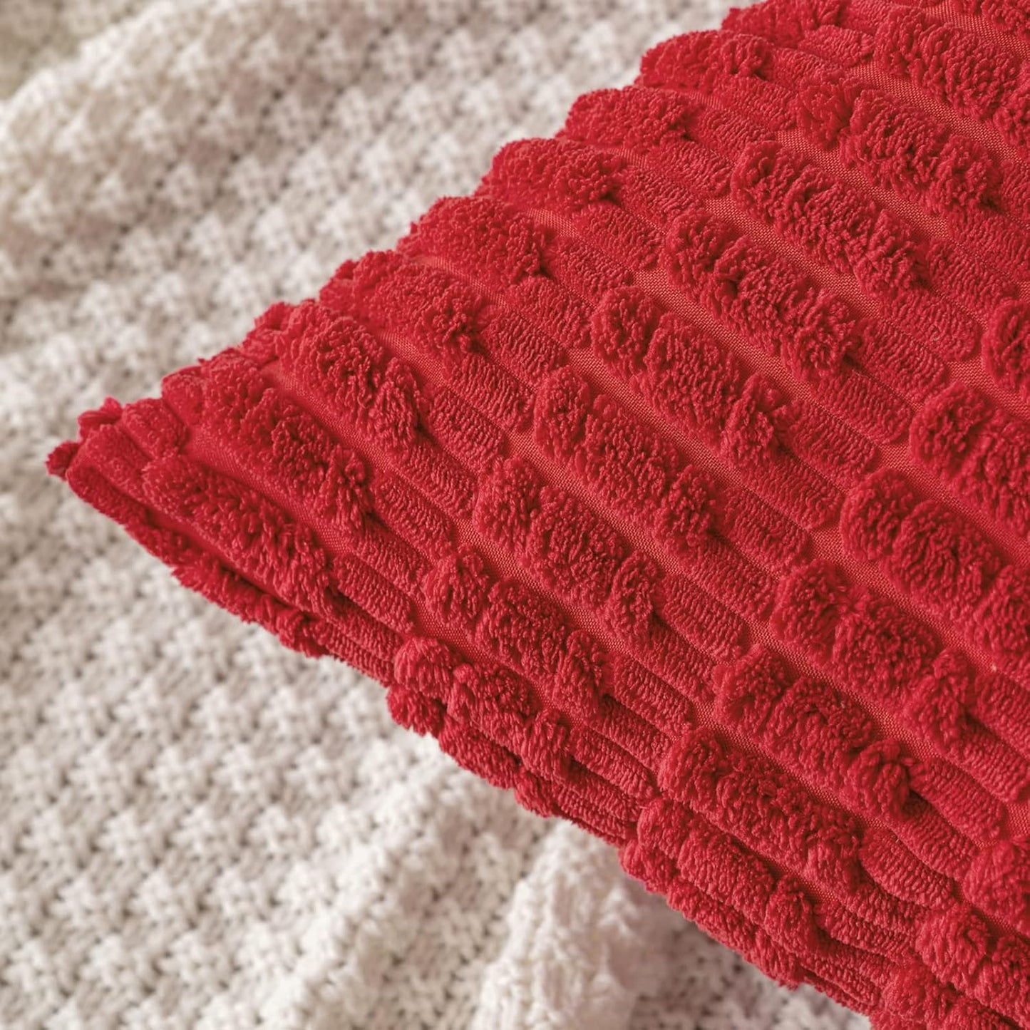 MIULEE Euro Sham Pillow Covers - Pack of 2 Red Corduroy, 24x24 Inch Soft Boho Striped Decor for Sofa & Bed