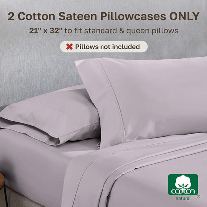 California Design Den Pillowcase Set | 400 Thread Count 100% Cotton Sateen | Soft & Breathable | Queen Size - Dusky Lavender Grey