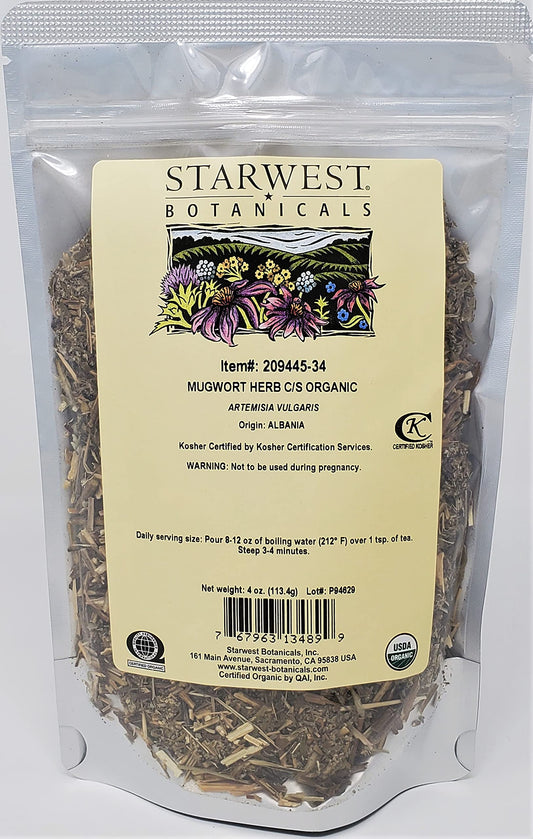 Starwest Botanicals Organic Mugwort Herb Cut & Sifted, 4 Ounces