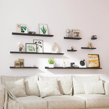 Skiennix Black Floating Shelves - Wall-Mounted Wood Storage for Bedroom, Living Room & Kitchen | Set of 2, 14 Inches