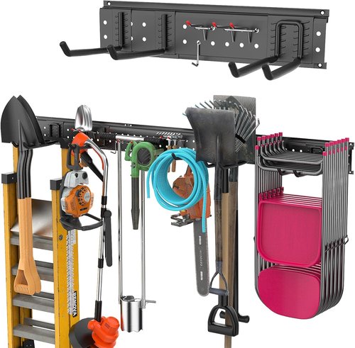 Garage Storage Rack by [Brand Name] - 48 Inch Adjustable Tool Organizer with 440lbs Capacity | Ideal for Garden Tools & Yard Shed