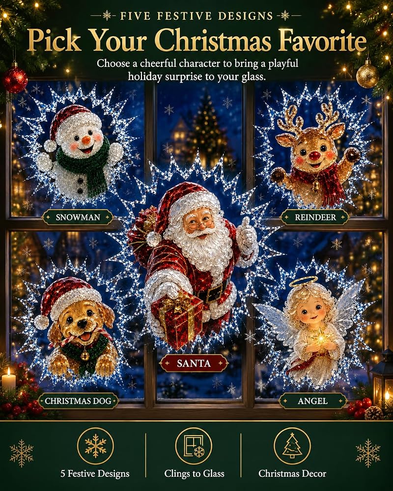 3D Effect Christmas Window Cling Santa - 19.7 x 15.7 Inch Glass Decor