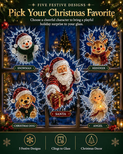3D Effect Christmas Window Cling Santa - 19.7 x 15.7 Inch Glass Decor