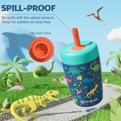 Fimibuke Kids Spill-Proof Sippy Cups - 12 OZ Insulated Stainless Steel Tumbler Set | BPA-Free, 2 Pack
