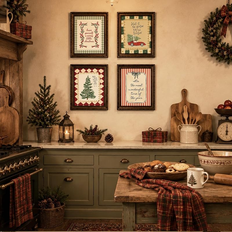 Christmas Wall Art Set - 4 Prints 8x10 in, Includes Christmas Tree1 Variation