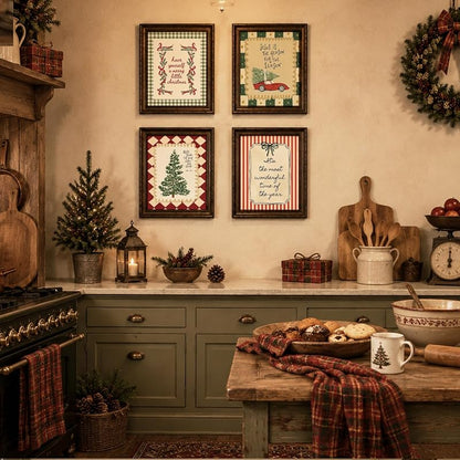 Christmas Wall Art Set - 4 Prints 8x10 in, Includes Christmas Tree1 Variation