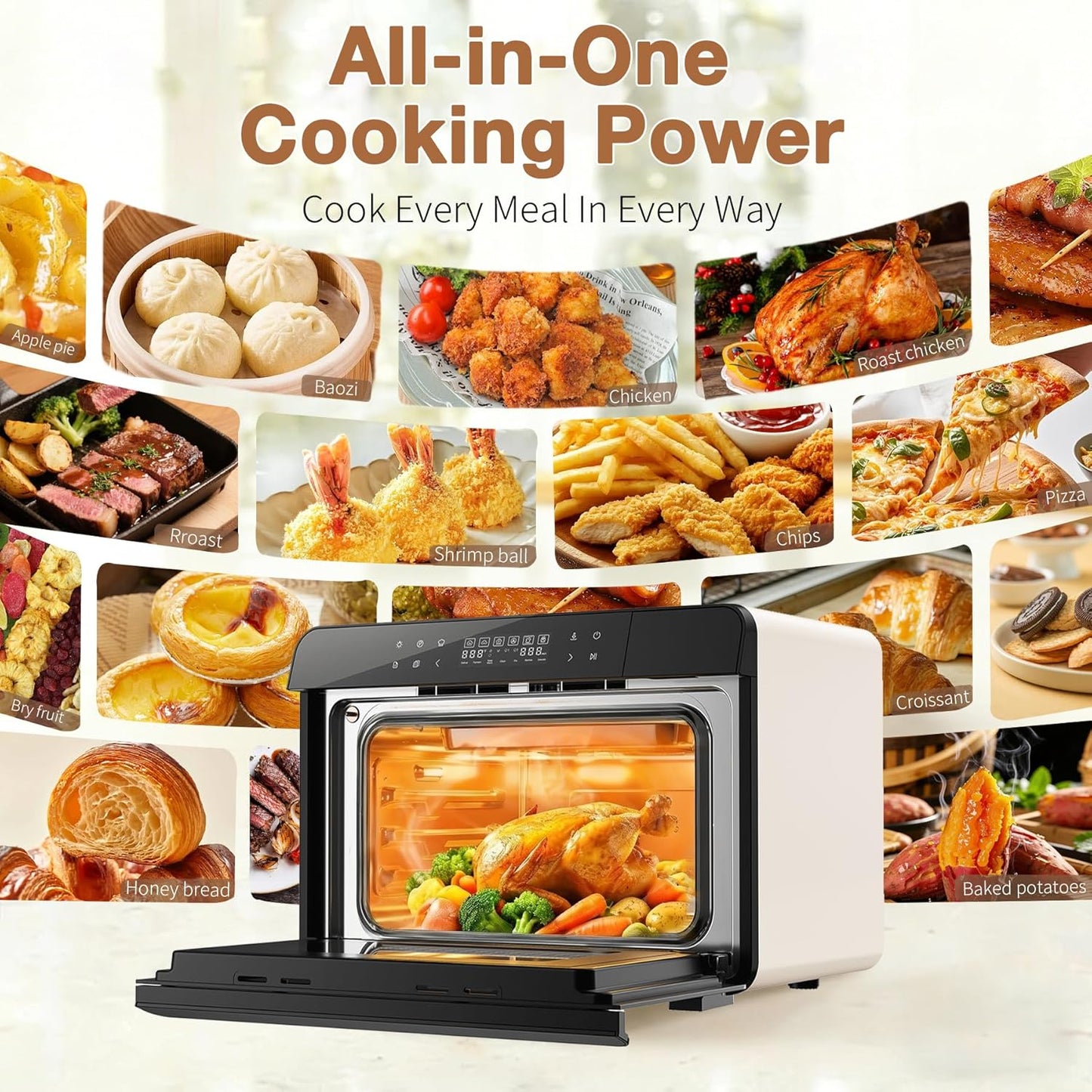ROBAM Toaster Air Fryer Combi Oven - 20-in-1 Countertop Steam Oven with Convection & Self-Clean | White
