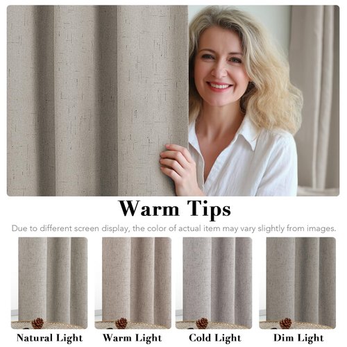 H.VERSAILTEX Primitive Linen Curtains 100% Blackout Curtain Drapes Burlap Fabric Curtains with White Thermal Insulated Liner, Grommet Top Drapes Living Room/Bedroom (2 Panels, 42 x 84 Inch, Stone)