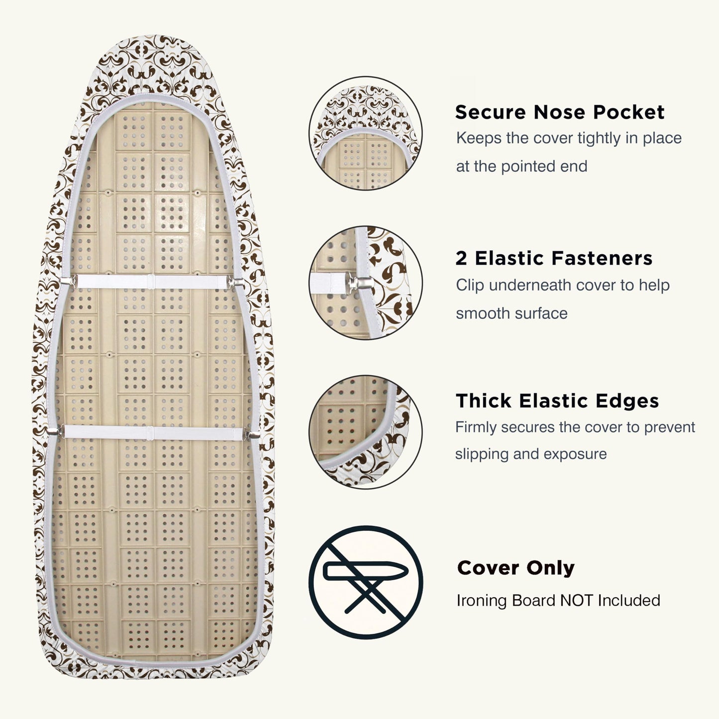 UniSimp Ironing Board Cover and Pad 18"x49" Extra Thick Natural Cotton, Scorch and Stain Resistant Iron Board Cover,Wide Ironing Board Cover with Fasteners Heavy Duty Heatproof Elastic Edge Taupe