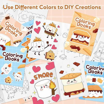 Marshmallow Mini Coloring Books - 24Pcs Camping-Themed Art Set for Kids' Birthday Party Favors
