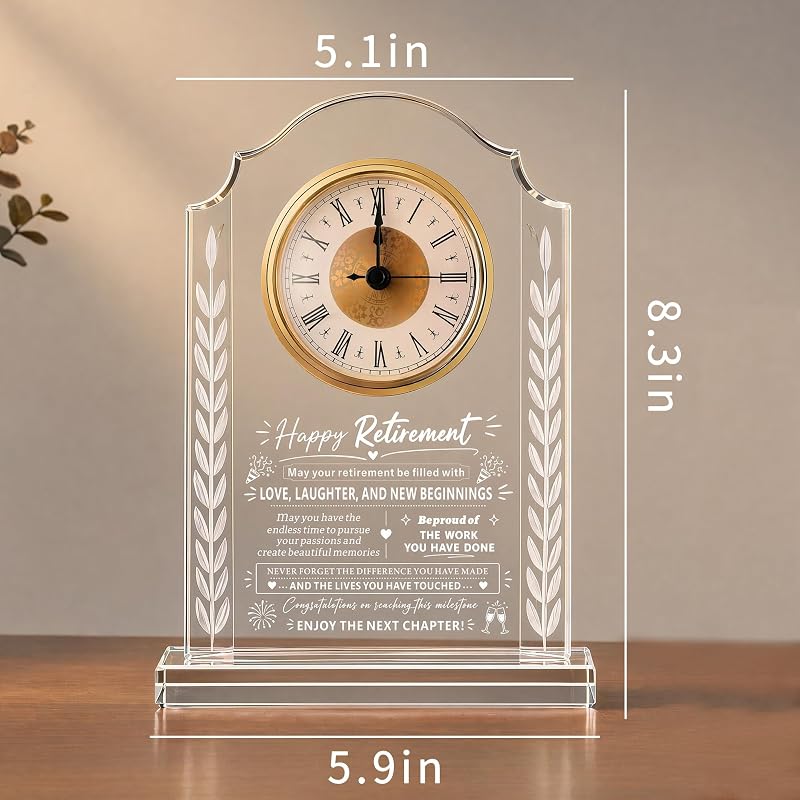 Retirement Gift - Crystal Clock Plaque for Women and Men - Variation: Retirement Gift