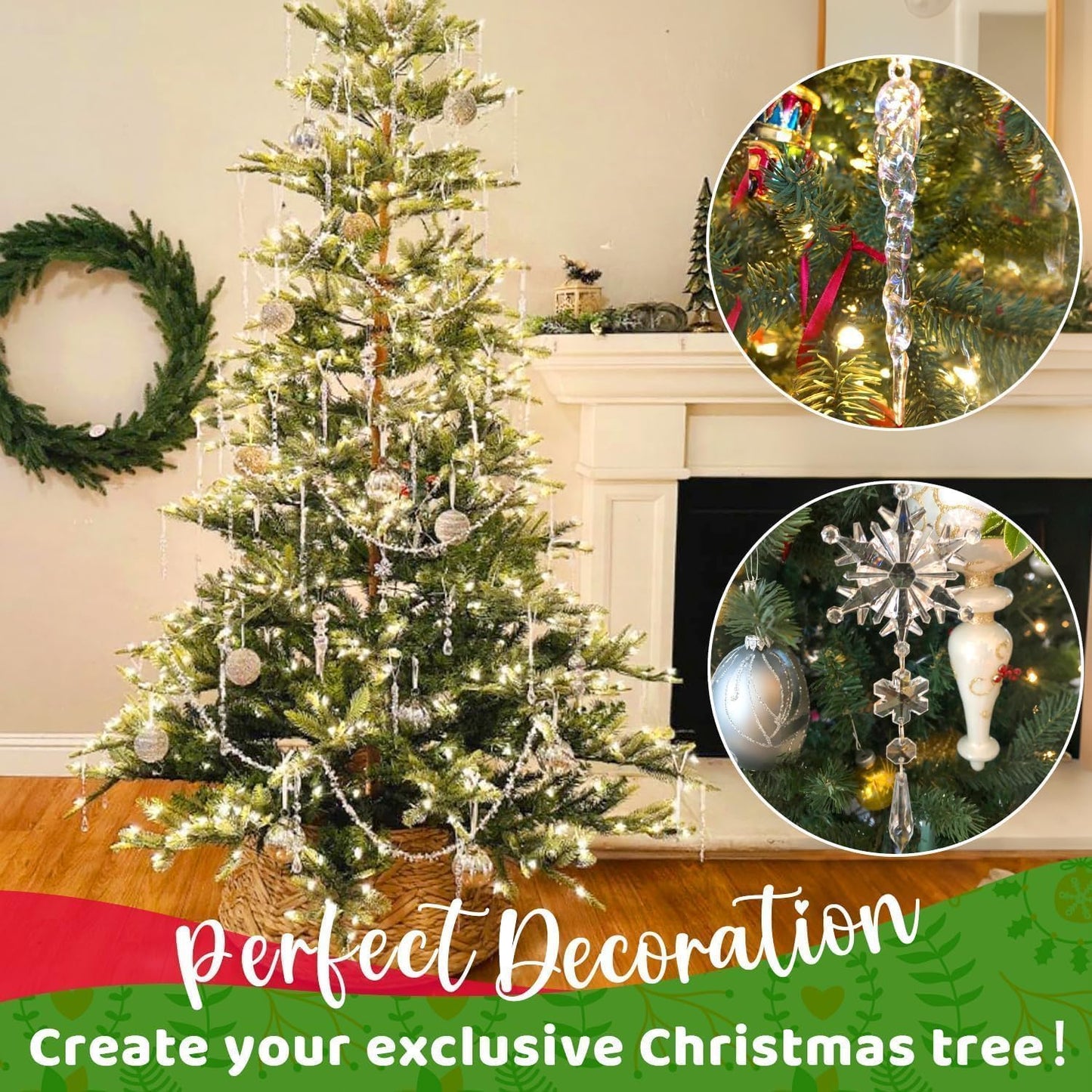 Skiennix 18pcs Crystal Christmas Ornaments - Hanging Acrylic Snowflake Icicle Decor for Winter Wonderland