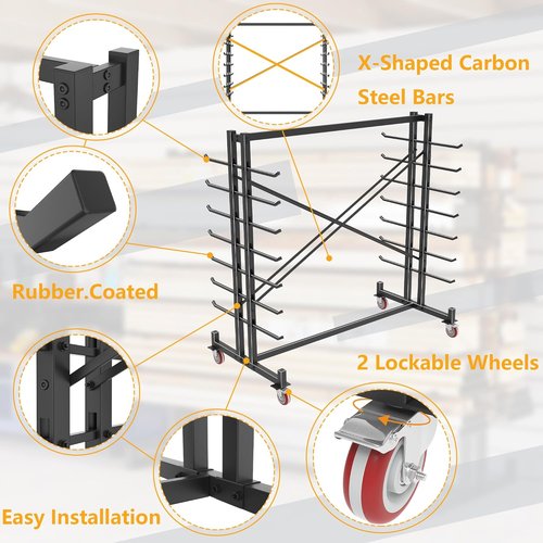 Lumber Storage Rack by [Brand Name] - 2000lbs Heavy Duty Freestanding Pipe Rack | 7 Tiers, Double-Sided Wood Shelves, 4 Silent Casters, Black - 59.84"L x 35.43"W x 65.74"H