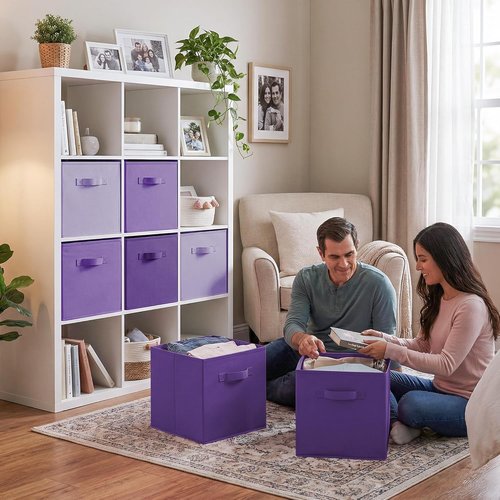 Granny Says Cube Storage Bins - 13-Inch Fabric Organizer in Purple Gradient | 6-Pack for Shelves & Closet