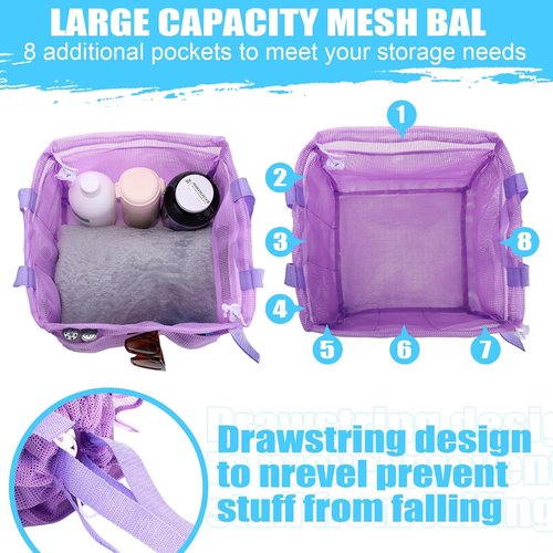 Kinlop Mesh Shower Caddy - Portable 8 Pocket Hanging Tote for College Dorms & Travel | Macarons Color