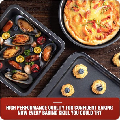 KITESSENSU Nonstick Baking Pans Set - 7-Piece Bakeware with Cake, Loaf, Muffin, Cookie, and Roast Pans | Pink