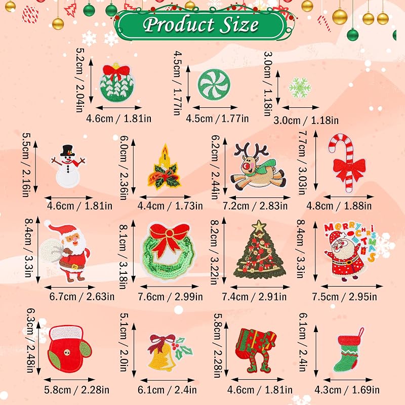 Christmas Iron-On Patches 15Pcs Santa Claus Snowman Deer Embroidered Sew-On Patches – Variation of THIS listing: Christmas B