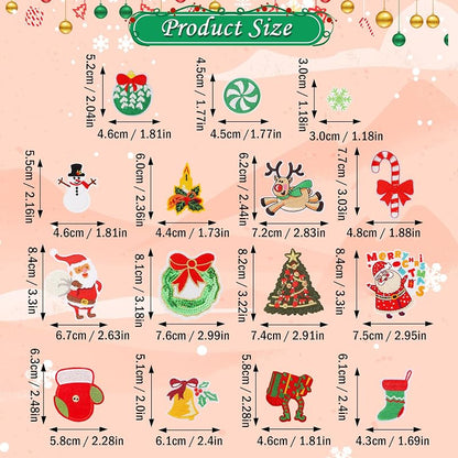 Christmas Iron-On Patches 15Pcs Santa Claus Snowman Deer Embroidered Sew-On Patches – Variation of THIS listing: Christmas B