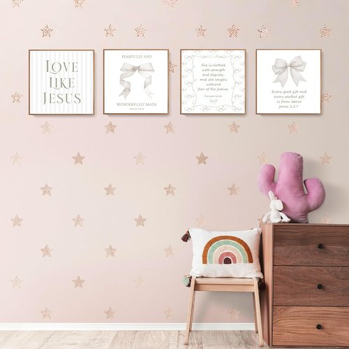 LARTSFRO Coquette Beige Bow Wall Art Decor - Inspirational Christian Posters for Teen Girls | 10x10 Inch Set of 4 Unframed