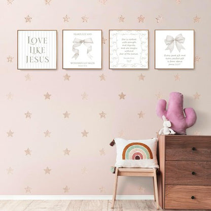 LARTSFRO Coquette Beige Bow Wall Art Decor - Inspirational Christian Posters for Teen Girls | 10x10 Inch Set of 4 Unframed