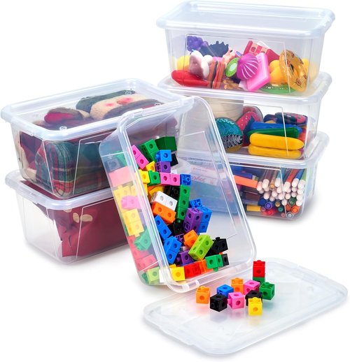 GAMENOTE 6 Quart Storage Bins - Clear Stackable Plastic Boxes with Lids for Toys & Crafts | 6 Pack