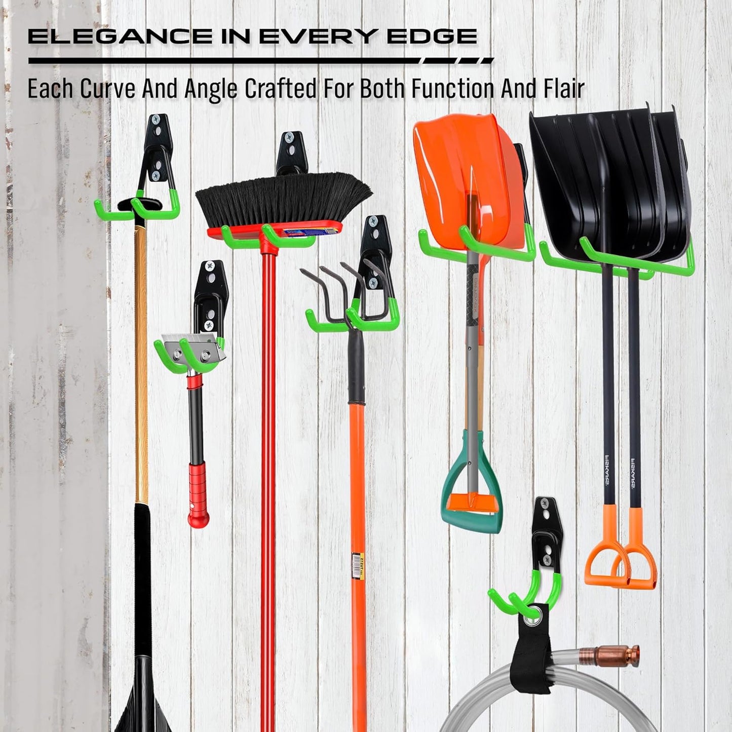 Regine Switzerland Garage Tool Storage Wall Hook Set - 15PCS Heavy-Duty Organizer for Garden Tools, Ladders & Bikes | Green