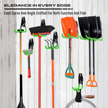 Regine Switzerland Garage Tool Storage Wall Hook Set - 15PCS Heavy-Duty Organizer for Garden Tools, Ladders & Bikes | Green