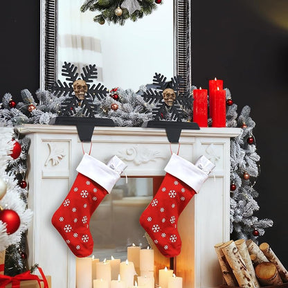 2 Pack Gothic Stocking Holder, Black Snowflake Skull Mantel Hangers - Variation: 2+Snowflake