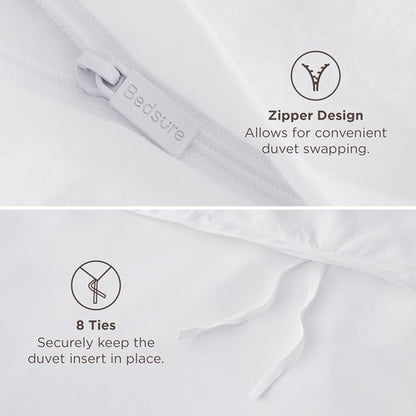 Bedsure Duvet Cover - Queen Size Luxury Soft Bedding, Double Brushed All Season, White, Zipper Closure (90"x90")