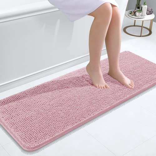 OLANLY Bathroom Rugs 47x17, Extra Soft Absorbent Chenille Bath Rugs, Rubber Backing Quick Dry, Machine Washable Bath Mats for Bathroom Floor, Tub and Shower, Home Decor Accessories, Dusty Rose