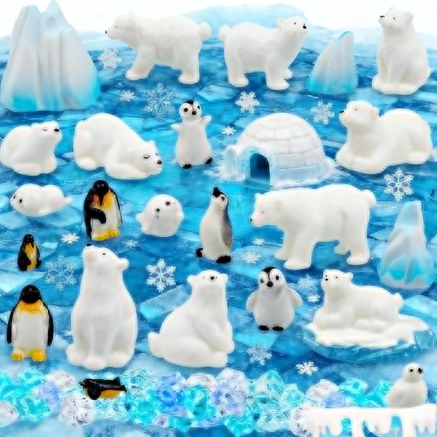 Bbiamsleep Mini Arctic Animal Figurines Set - 65 Pcs Polar Bear & Penguin for Christmas Decor