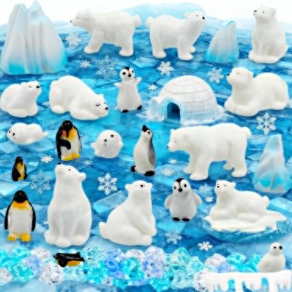 Bbiamsleep Mini Arctic Animal Figurines Set - 65 Pcs Polar Bear & Penguin for Christmas Decor