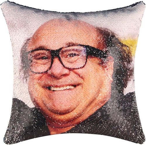 Danny Devito Sequin Throw Pillow Cover - Reversible Magic Design | 16x16 Inches Decorative Cushion