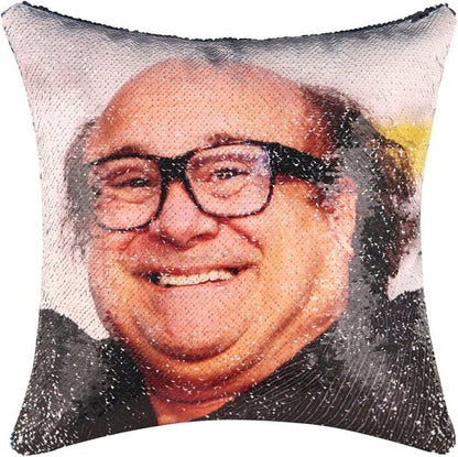 Danny Devito Sequin Throw Pillow Cover - Reversible Magic Design | 16x16 Inches Decorative Cushion