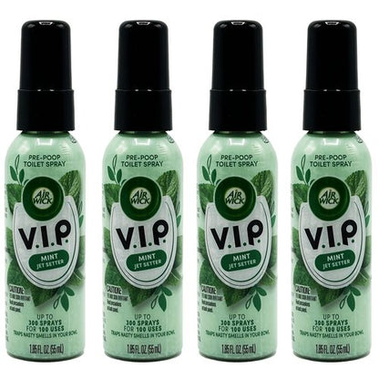 Air Wick V.I.P. Pre-Poop Toilet Spray, Mint Jet Setter, Travel Size, Neutralizes Odors, Contains Essential Oils, Fresh Mint Scent Bathroom Spray, 1.85 Oz (Pack of 4)